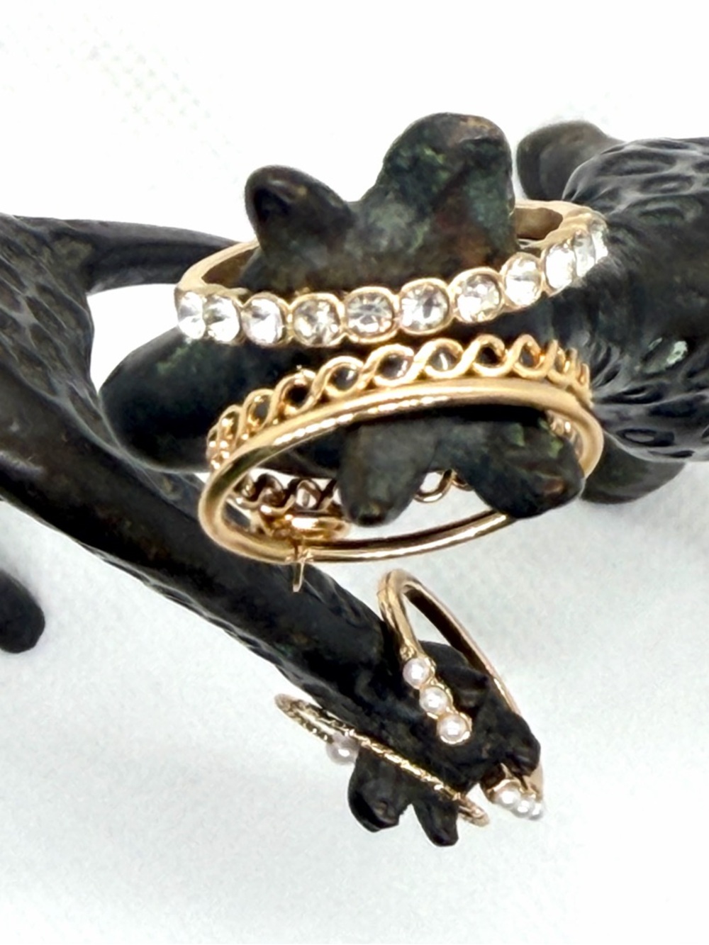 Gold Plated Stacking Rings Set with Faux Pearls and Faux Crystals - Picture 8 of 9